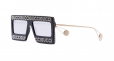 GUCCI EYEWEAR black rhinestone studded logo square tinted sunglasses